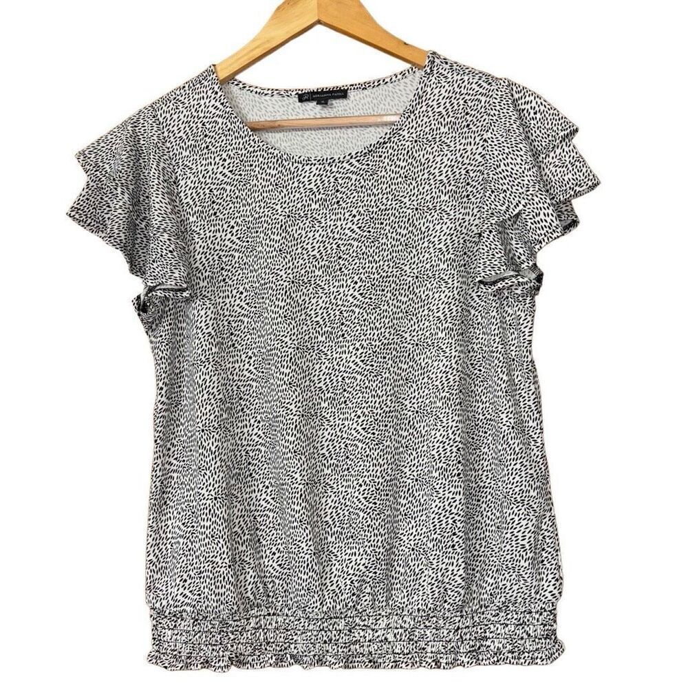 Adrianna Papell Women's White and Black short sleeve Blouse medium